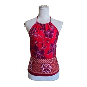 Vtg y2k Selections Red Floral Halter Top Sleeveless Blouse Y2K Women's Medium